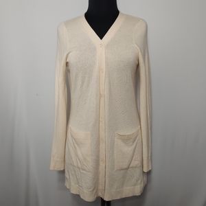 C&C Cashmere Cardigan Sweater Pocket Button Cream